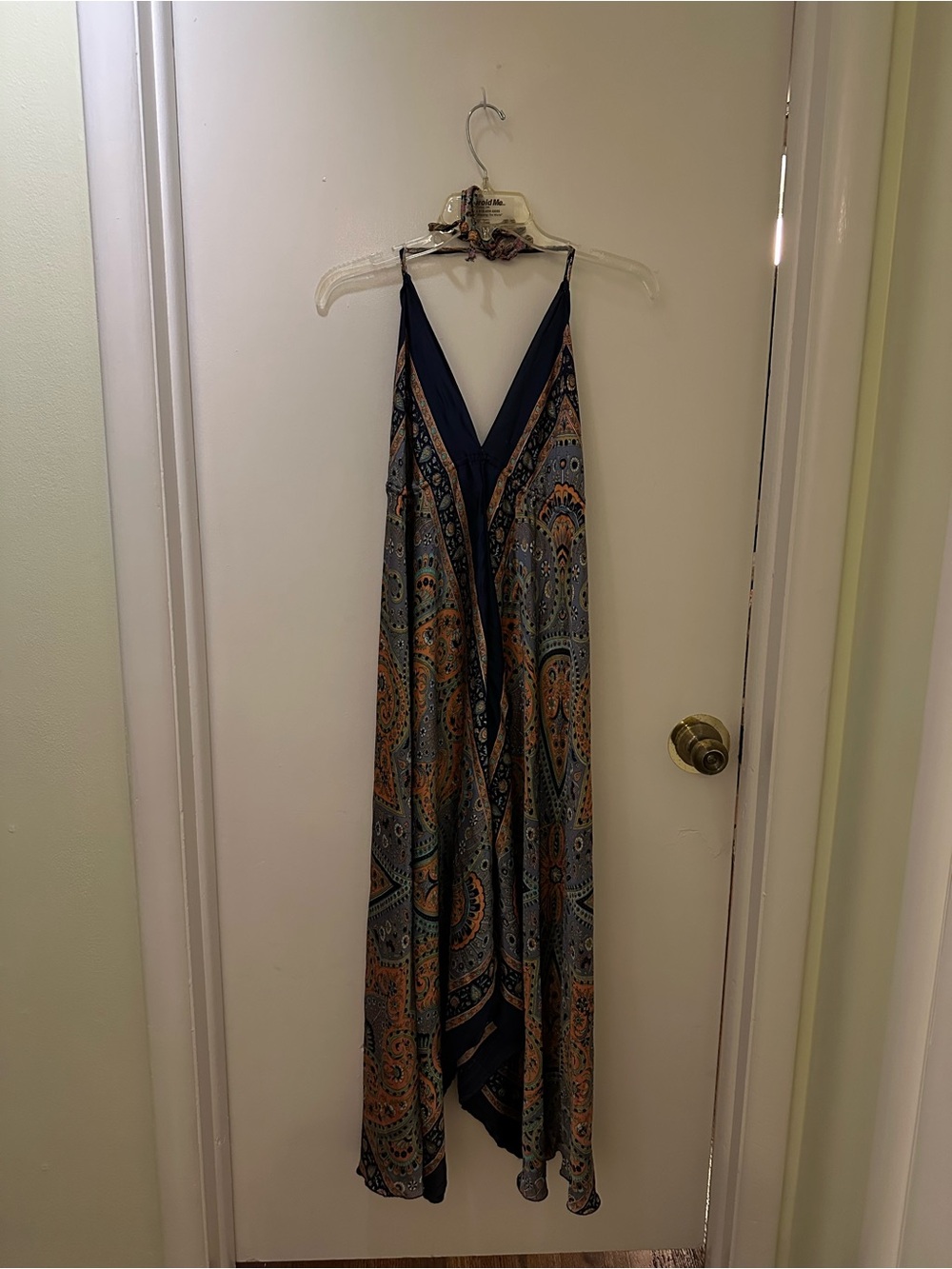 Advance Apparels Navy and Orange Paisley Halter Maxi Dress